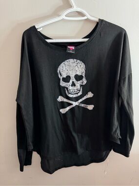 Y2K Hard Candy skull print slouch off shoulder baggy comfy long sleeve